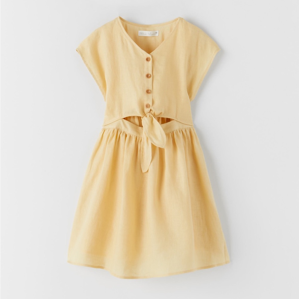 Zara (EUC) | yellow cut out linen button down dress - Picture 5 of 8